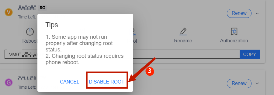 List Mode, click the [Disable Root] button